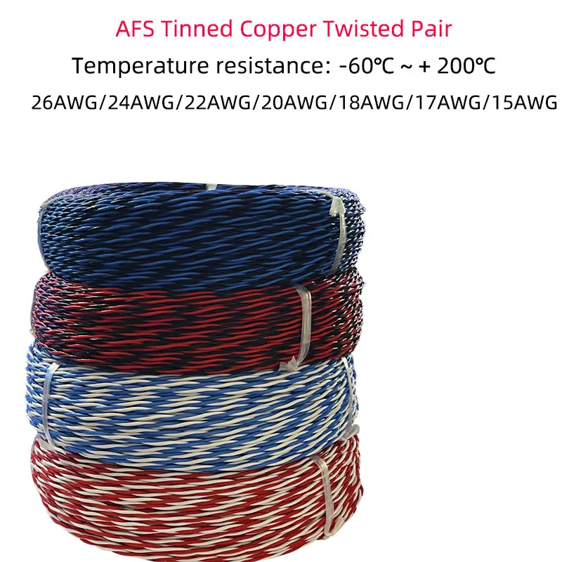 

PTEF 2Core Cable AFS Twisted Pair Tinned Copper Cable +200°C 2P 26/24/22/20/18/17/15AWG Audio Wire / horn Twisted Pair Wire