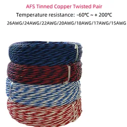 PTEF 2Core Cable AFS Twisted Pair Tinned Copper Cable +200°C 2P 26/24/22/20/18/17/15AWG Audio Wire / horn Twisted Pair Wire