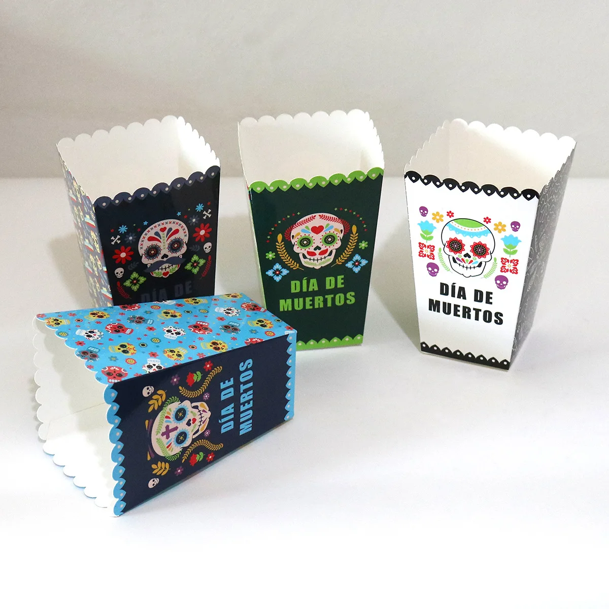 Mexican Ghost Day Paper Box,Mexico Day of the Dead  Popcorn Boxes,Baked Goods Packaging Boxes,Dia De Muertos Box,4pcs