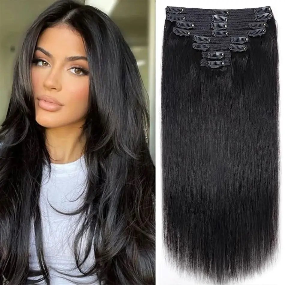 120g 7Pcs/Sets Clip In Hair Extensions Human Hair 18 to 24 Inch Natural Black 613 Blonde Brazilian Remy Straight Hair For Women