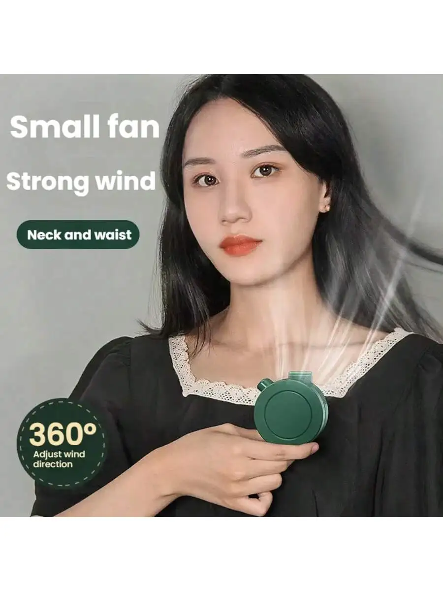 Portable Bladeless Fan 3 Speeds with Waist Clip 360° Rotation USB Rechargeable Ultra Quiet Personal Fan for Outdoor Sports Campi