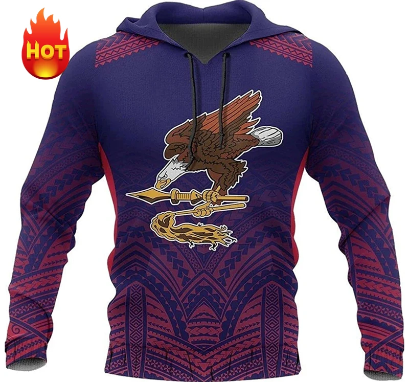 Hoodie tato Pria Wanita motif 3D, hoodie olahraga kasual pola elang Amerika, Hoodie gambar 3D untuk pria dan wanita