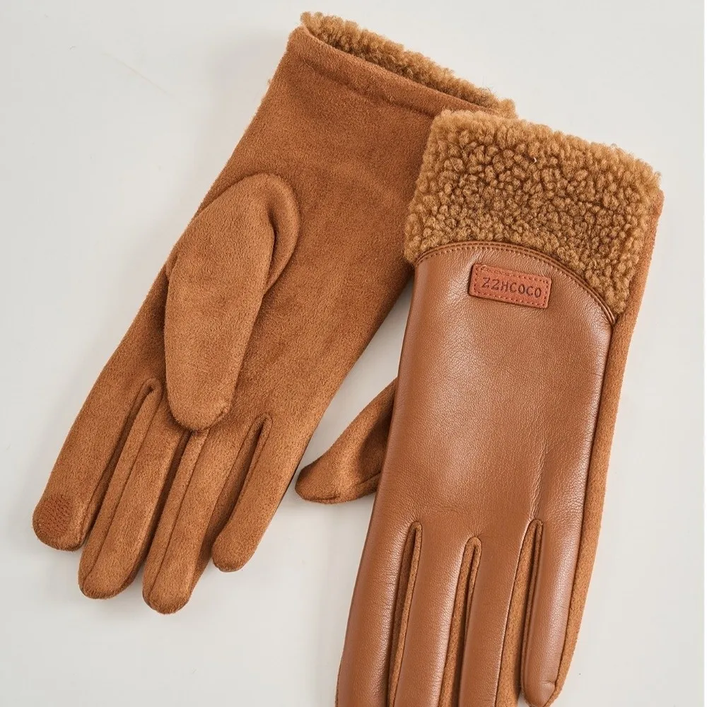 جديد بولي Leather قفازات الشتاء الجلدية الدافئة لامب الصوف قفازات شاشة لمس شاشة ملموس يندبروف يندبروف الباردة برهان قفازات النساء