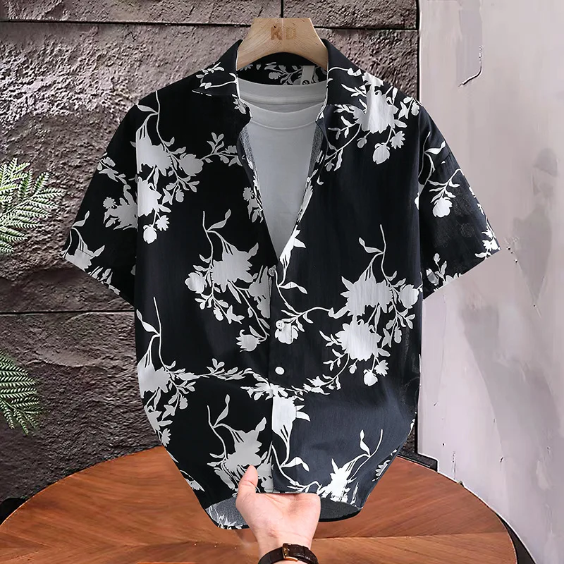 Hawaiian Floral 3D Print Short-Sleeve Shirt Men's Quick-Drying Breathable Cardigan Summer Beach Vacation Aloha Shirt