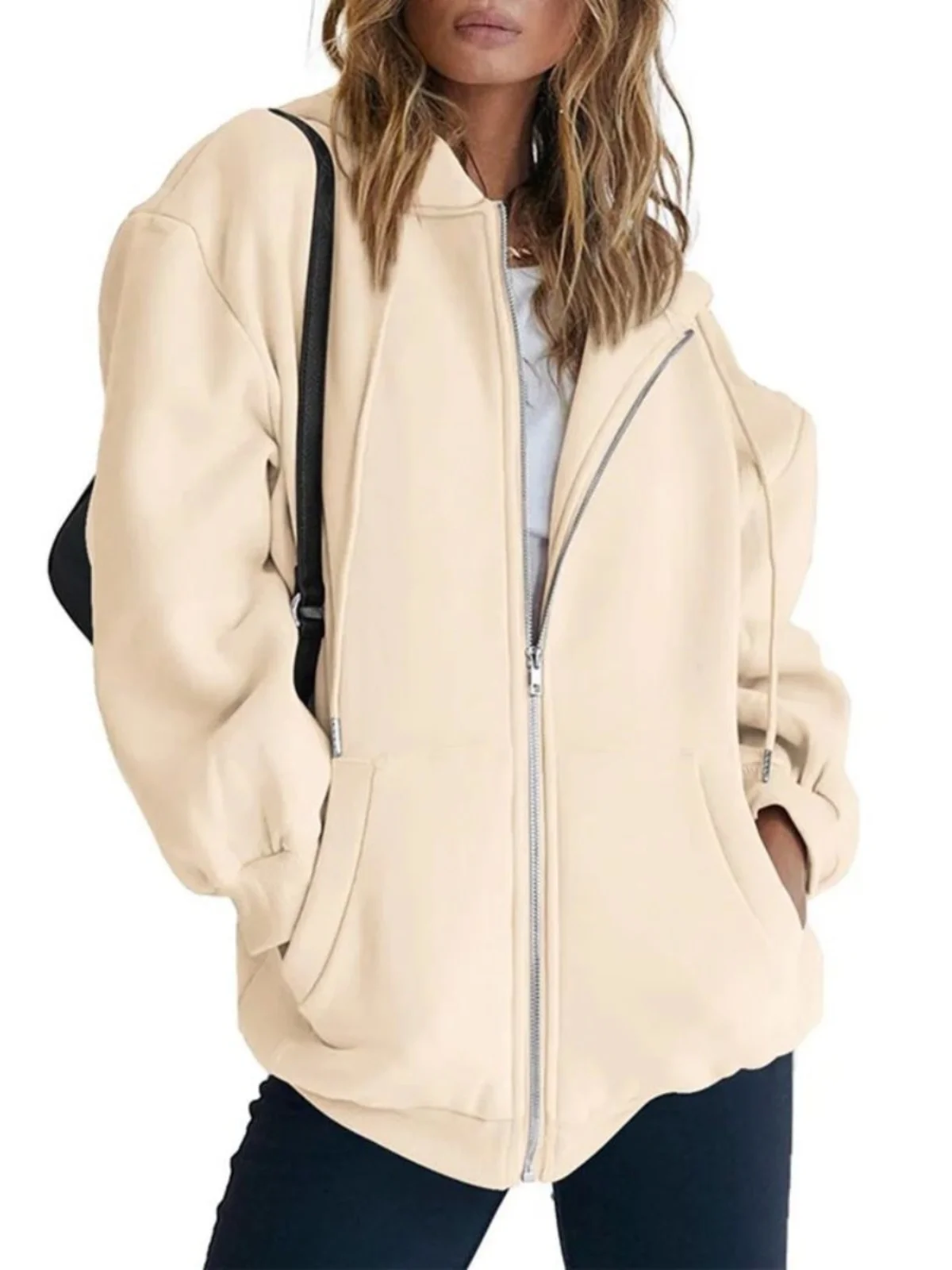 Suda con Capucha de Manga Larga para Mujer, con Cordón y Cremallera, Estilo Casual Urbano, Forro Polar, Ajuste Cómodo