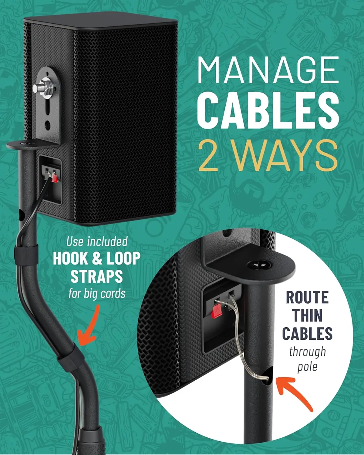 

Universal Speaker Stands - Height Adjustable with Universal Compatibility - Includes Built-in Cable Management