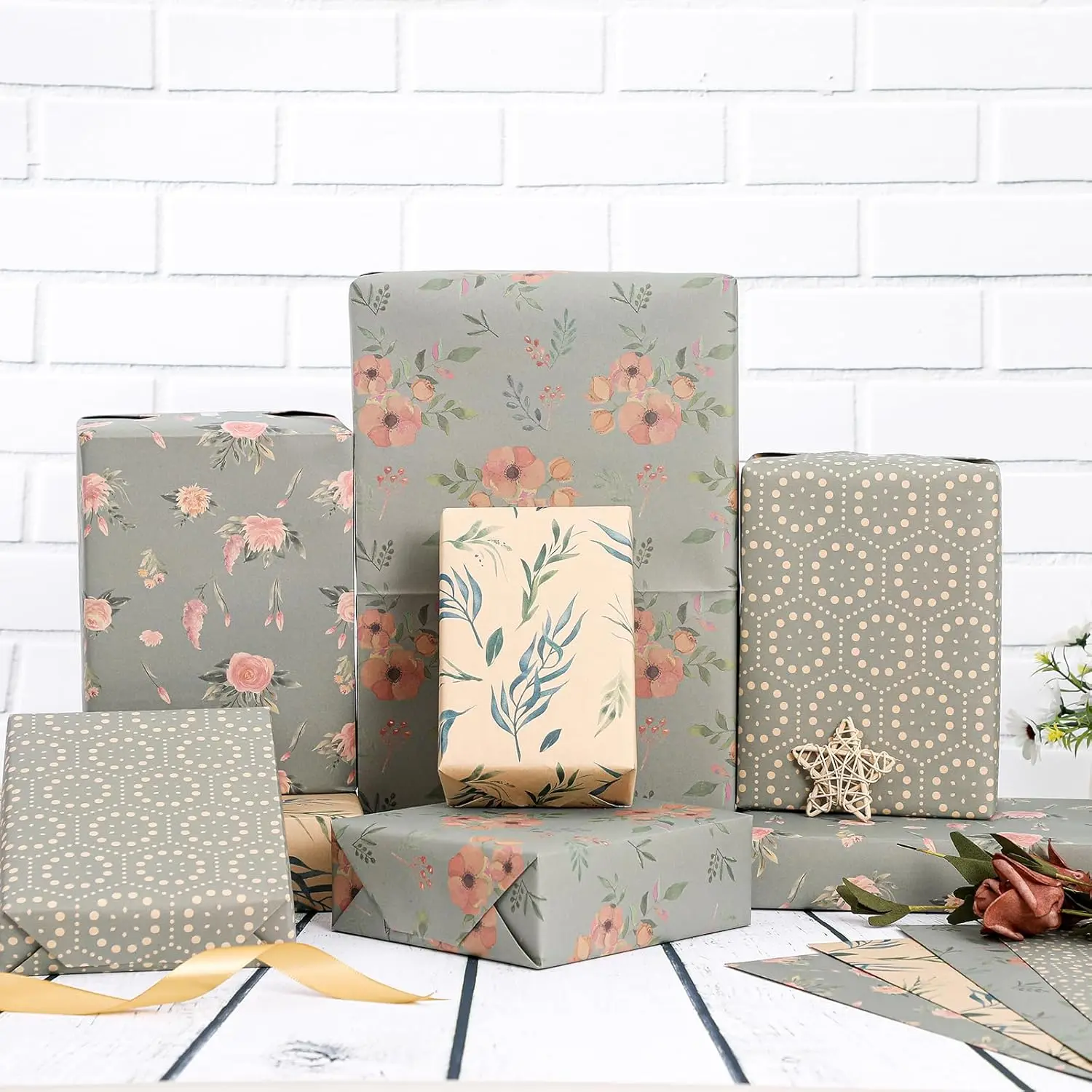 

12 Pcs 20"x29" Stylish Recycled Kraft Wrapping Paper, Precut for Birthdays, Weddings, Parties, Baby Showers.