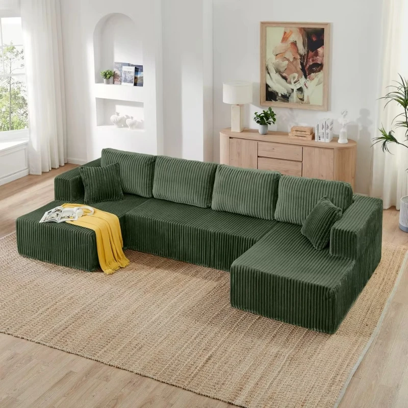 

Striped corduroy U-shaped modular combination sofa sofa compression