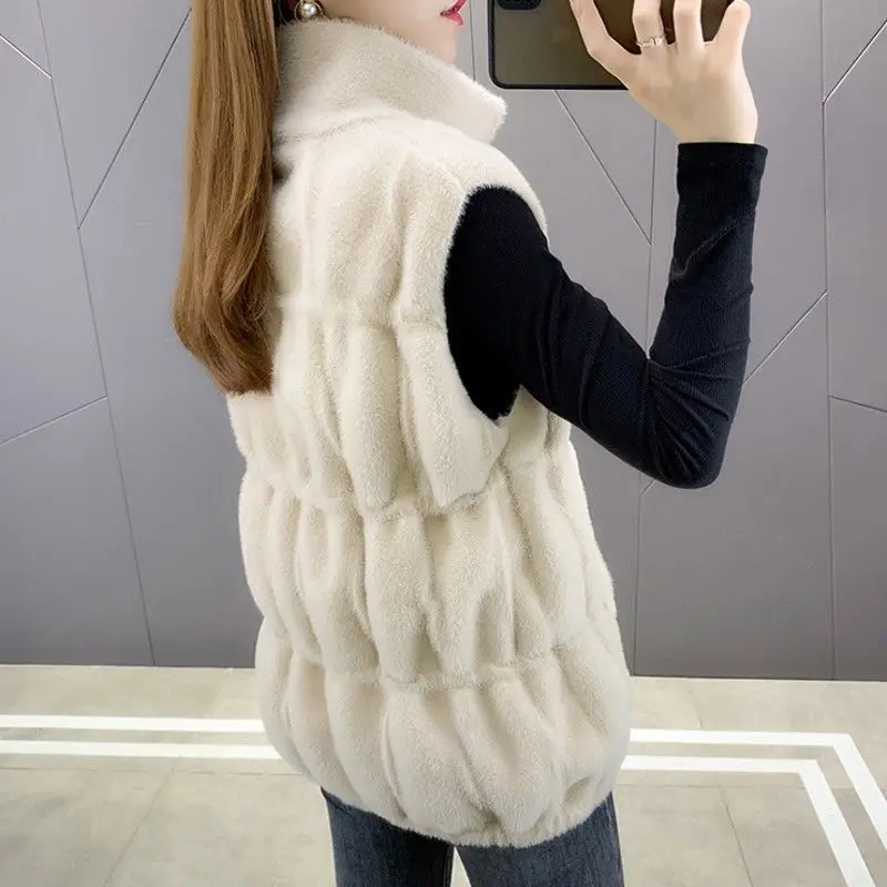 Slimming Faux Mink Knit Cardigan for Women 2025 Korean Autumn Vest with Zipper Versatile Outerwear