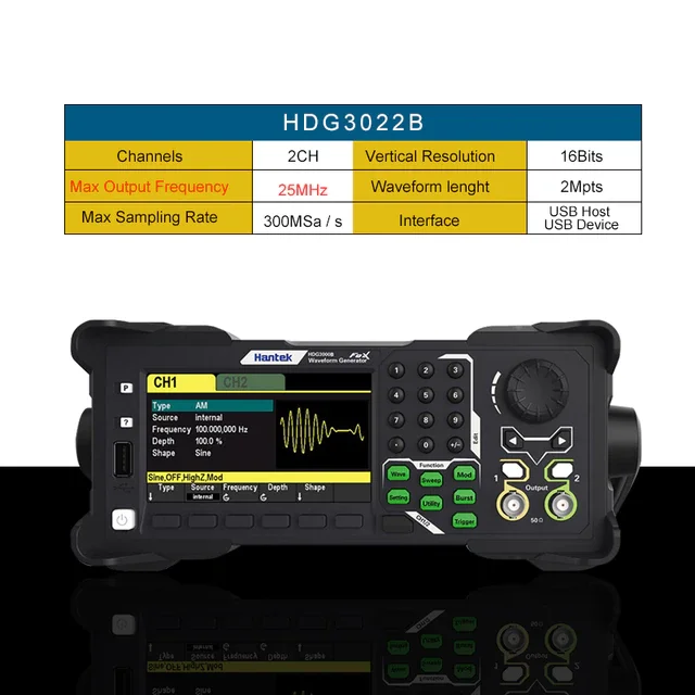 Hantek Programmable Arbitrary function Generator HDG3022B/3012B/3042B/3062B/3082B/3102B 2CH Function Signal Source Generator