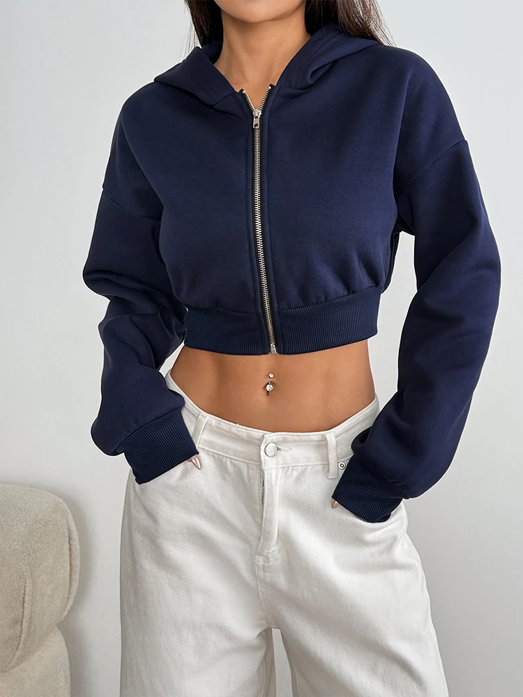 여성 후드티 가을 신상 스트리트웨어 패션 긴 소매 지퍼 캐주얼 슬림 다용도 후드티 크롭탑 여성 스포츠 코트 의류