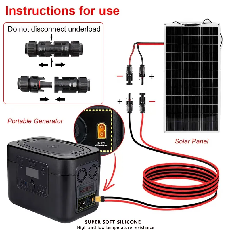 12AWG (1m~10m) XT60H-F Solar Silicone Extension Cable Solar Panel Connector to XT60 Adapter for Solar Generators, Battery Banks