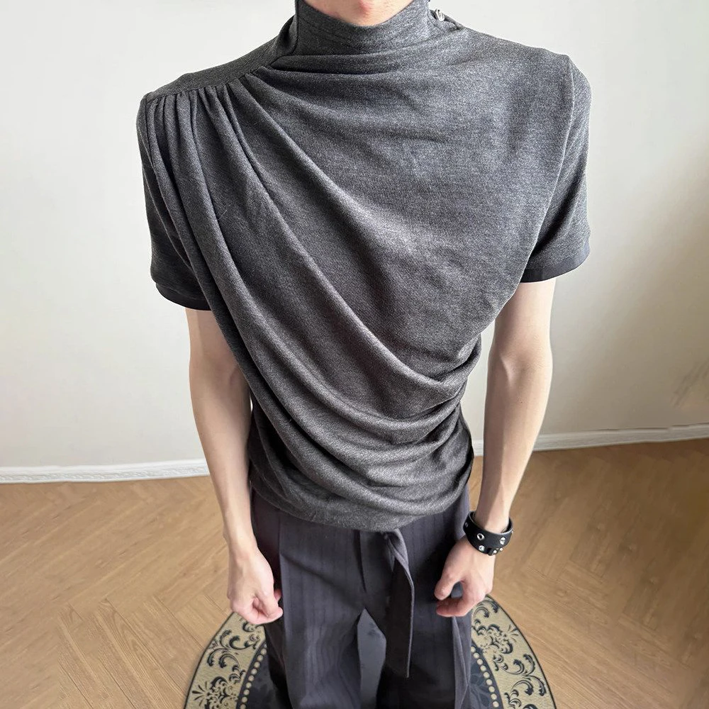 Mens Y2k Pleated Stacked Niche T-Shirt Summer Streetwear Fashion Youth Outdoor Niche Nightclub Short-Sleeve Top Men'S Wear 2026