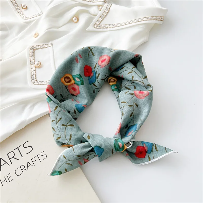 Cotton Linen Small Square Scarf Shawls Striped Floral Hair Scarf Hairband Decorative Scarf Headband Handmade Korean Fashion