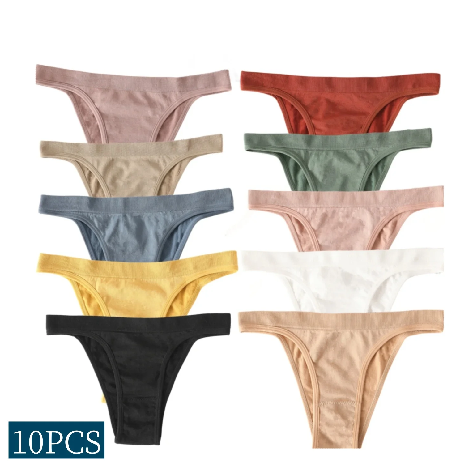 10PCS/Set Women Seamless Panties Ribbed Bikini Underwear Sexy Lingerie High Leg Cut Female Sports Underpants Femme Thongs