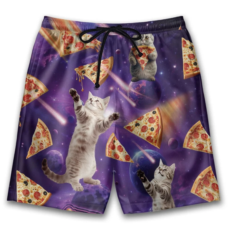 Funny 3D Printing Pizza Beach Shorts For Men Women Street Drawstring Swimming Trunks Kids Summer Animal Graphic Surfboard Shorts