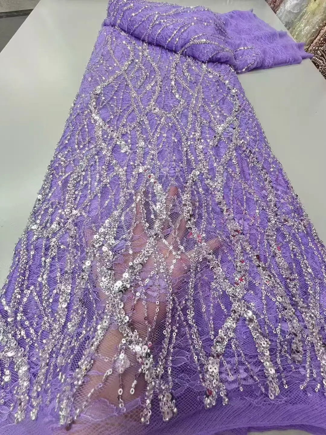 

2025 Fashion French Mesh 3D Embroidery Beaded Lace Fabric With Sequins African Nigerian Fabric For Wedding Dress material