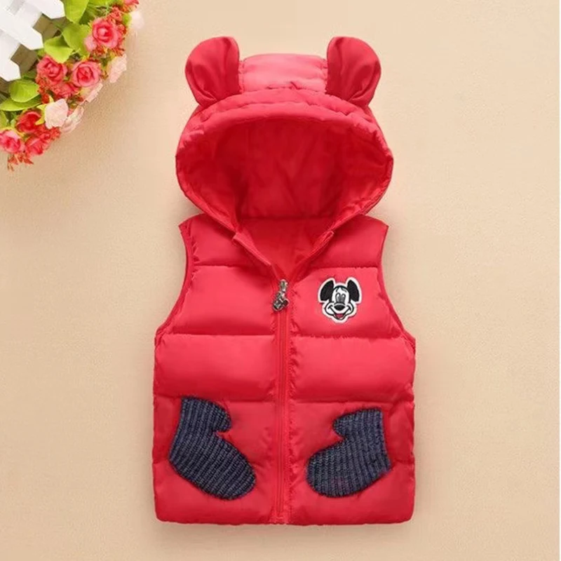 New Warm Hoodied Vest Winter Girls Boys Minnie Mickey Mouse Waistcoat Outerwear Vest Children Kids Spring Autumn Jackets Coat