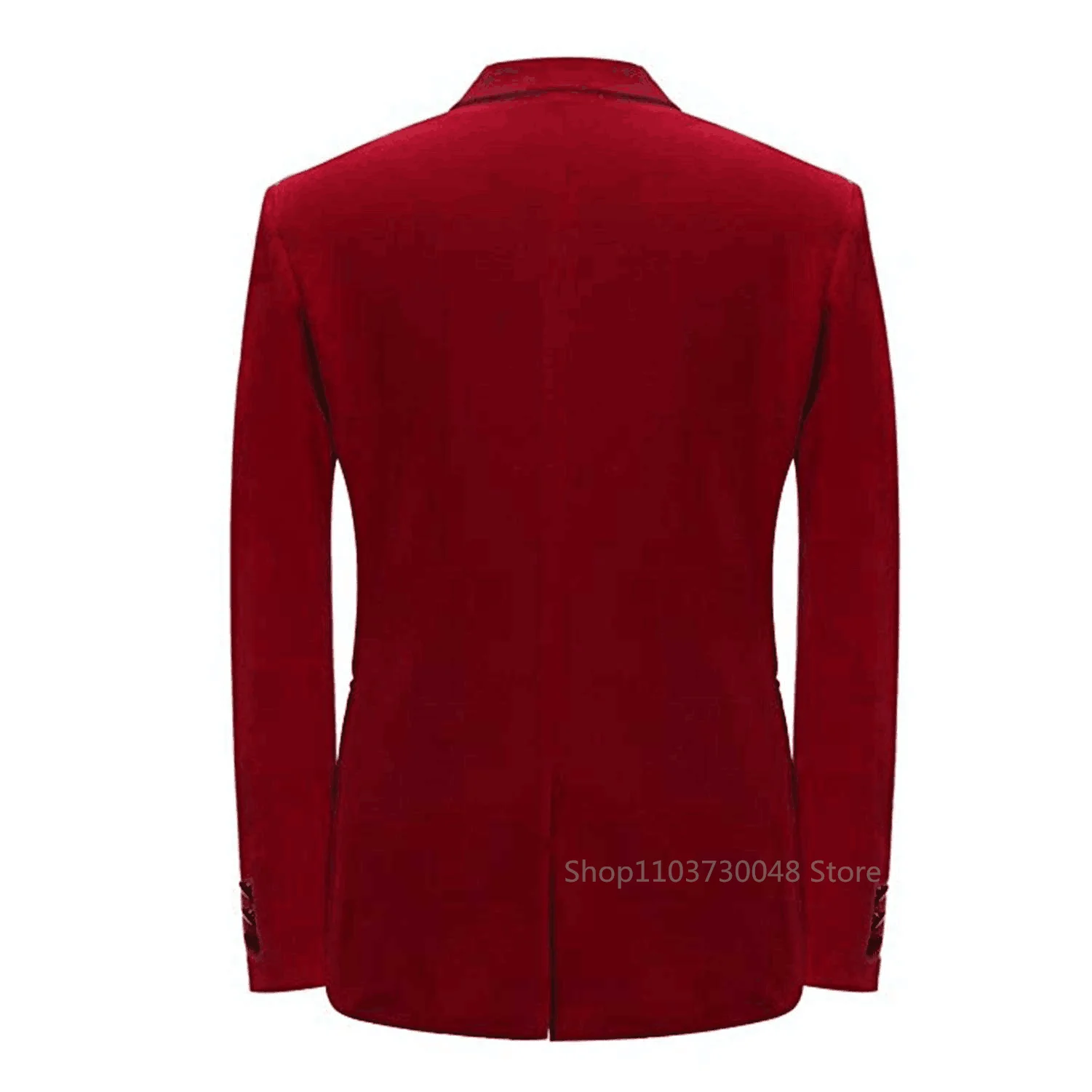 Formal Red Velvet Blazer for Men with Peak Lapel Double Breasted Dinner Jacket Elegant Slim Fit Smoking Suit Coat for Wedding