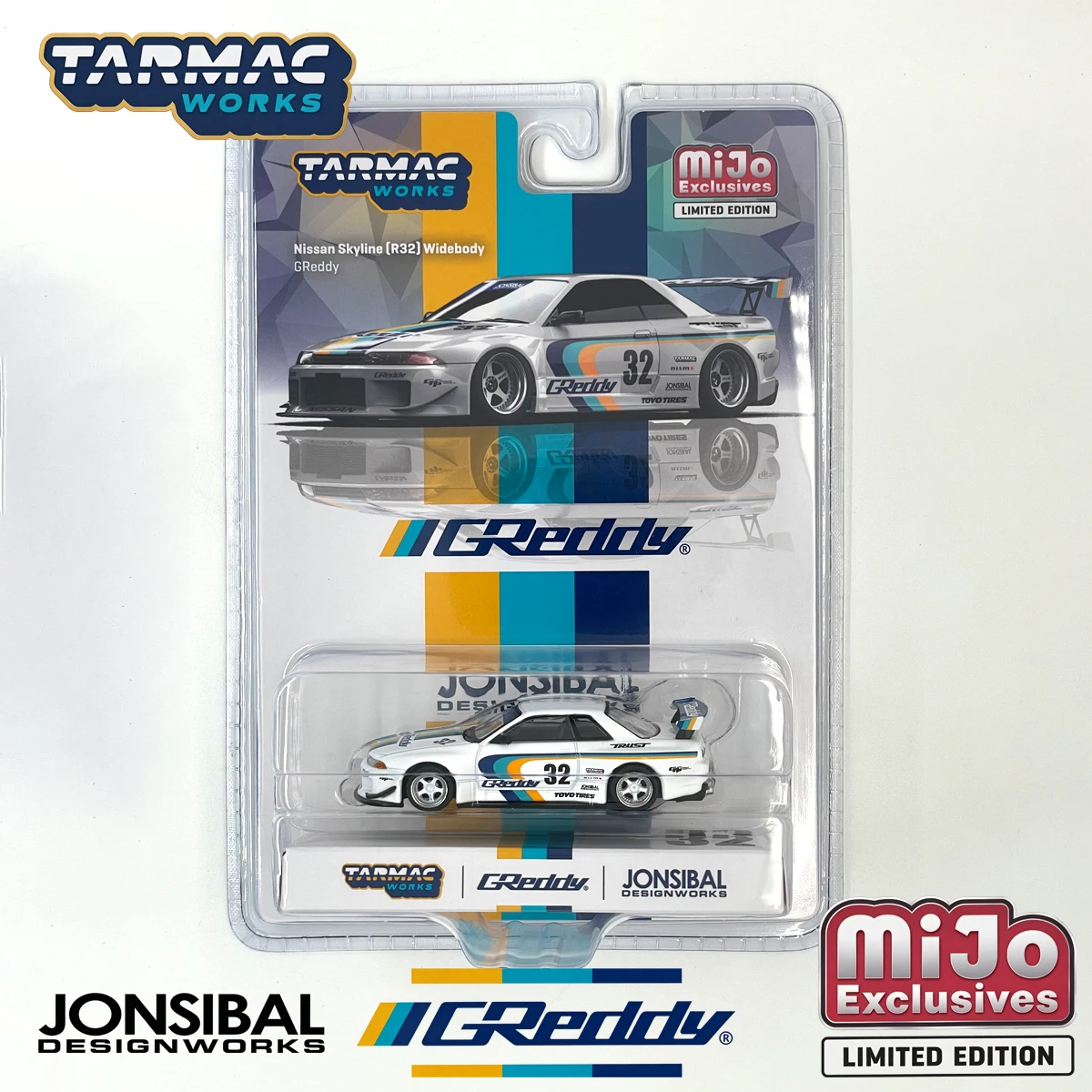 Blister Pack Tarmac Works T64G‑061‑GDY 1:64 Skyline R32 Widebody GReddy Jonsibal MiJo Exclusives Limited Diecast Car Model