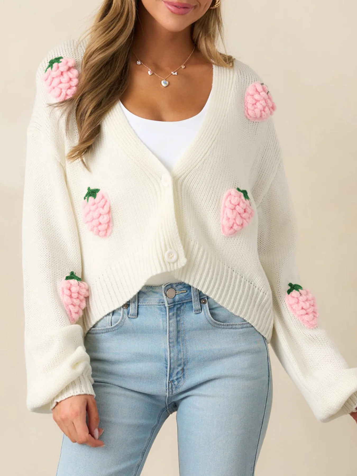 

Fashionable Women's Cardigan 2025 Autumn/winter Latest Style Elegant 3D Strawberry Pattern Women's Elegant Sweater Cardigan