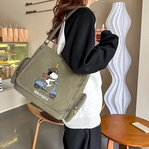 Imagen 2 del producto Nuevo bolso de lona Snoopy con múltiples bolsillos, bolso de hombro con estampado de dibujos animados Snoopy para mujer, bandolera cruzada grande, bolso de viaje Unisex