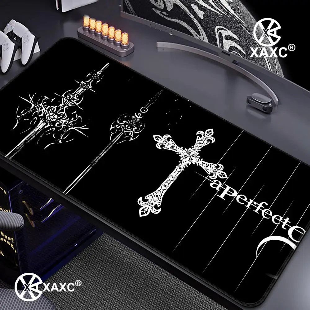 

Black White Cybersigilism Desk Mat Gothic Sword Art Office Rubber Mouse Pad XXL PC Desk Accessories Gaming Keyboard Mat HYBXXC