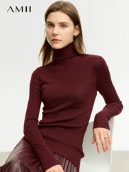 AMII Minimalism Sweater for Women 2023 Winter New Simple Slim Fit High Elastic Turtleneck Warm Solid Pullovers Female 12323075