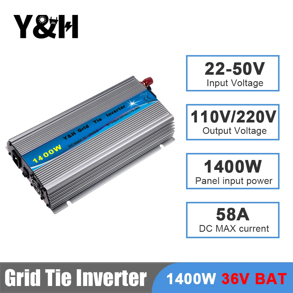 

Y&H 1000W 1300W 1400W MPPT Grid Tie Solar Inverter 22-50VDC to 90-140VAC 190-260VAC Pure Sine Wave Converter For Solar Power