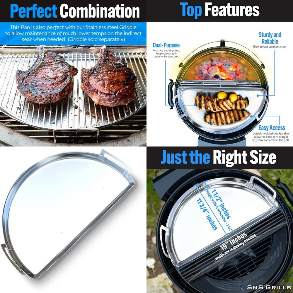 

3-in-1 Stainless Steel Drip Pan for Weber 22 Charcoal Grills: Sear, Drip, and Griddle