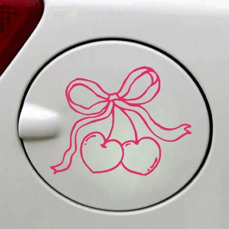 One Pack Of Cherry Bow Car Stickers, Car Accessories, Fuel Tank Cap Stickers, Bumper Stickers, Car Stickers