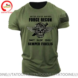 Usmc-メンズミリタリーフォースレコンTシャツ、米国アーミーストリートウェア、ハラジュクTシャツ、us marine、semper、fieli、悪魔の犬、綿、軍の強制