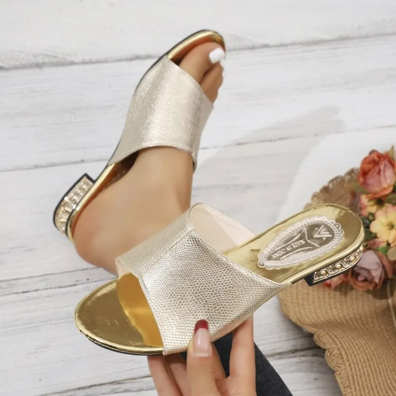 

Latest Shoes Women Luxury Rhinestone Crystal Pumps 2026 New Fashion Slippers Sandals Party Low Heels Elegant Italian Women Shoes