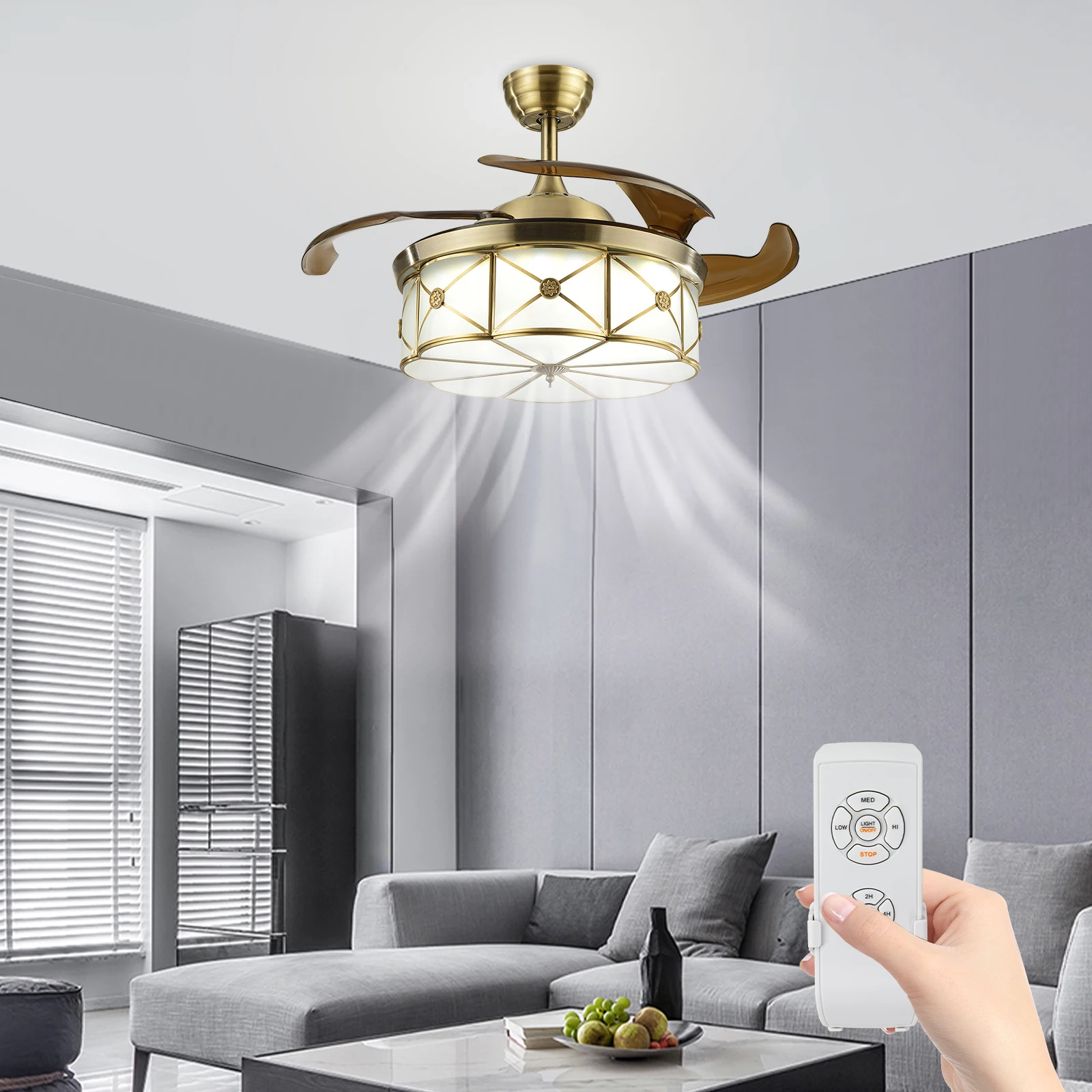 Ceiling Fan Light with Remote Control, Adjustable Wind Speed, LED Light, Energy-Saving, Stylish Petal Design, Ideal for Home,