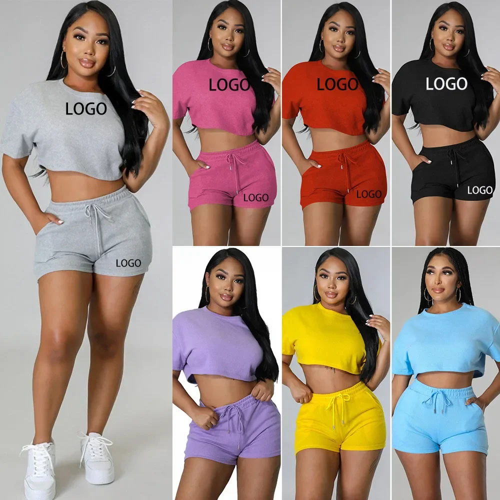 custom T shirt Crop Top and Short Sets Women Clothing Sport wear workout clothing 2 piece women's short set sweat suit set women