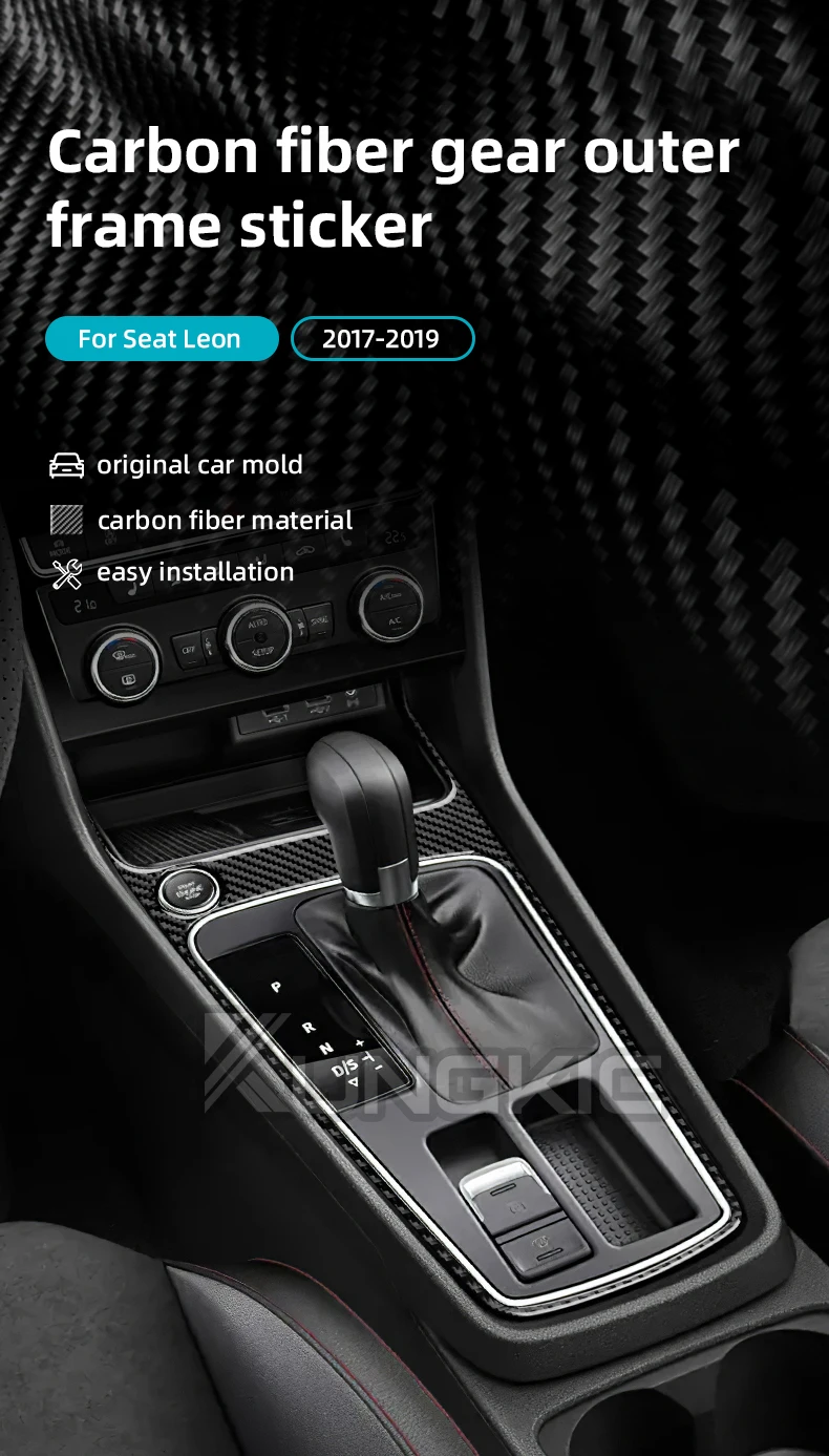 Für Seat Leon 2017 2018 2019 Echte Weiche Carbonfaser-Aufkleber LHD RHD Auto-Schalthebel-Außenrahmen-Verkleidung Innenraum-Zubehör – Detail 1