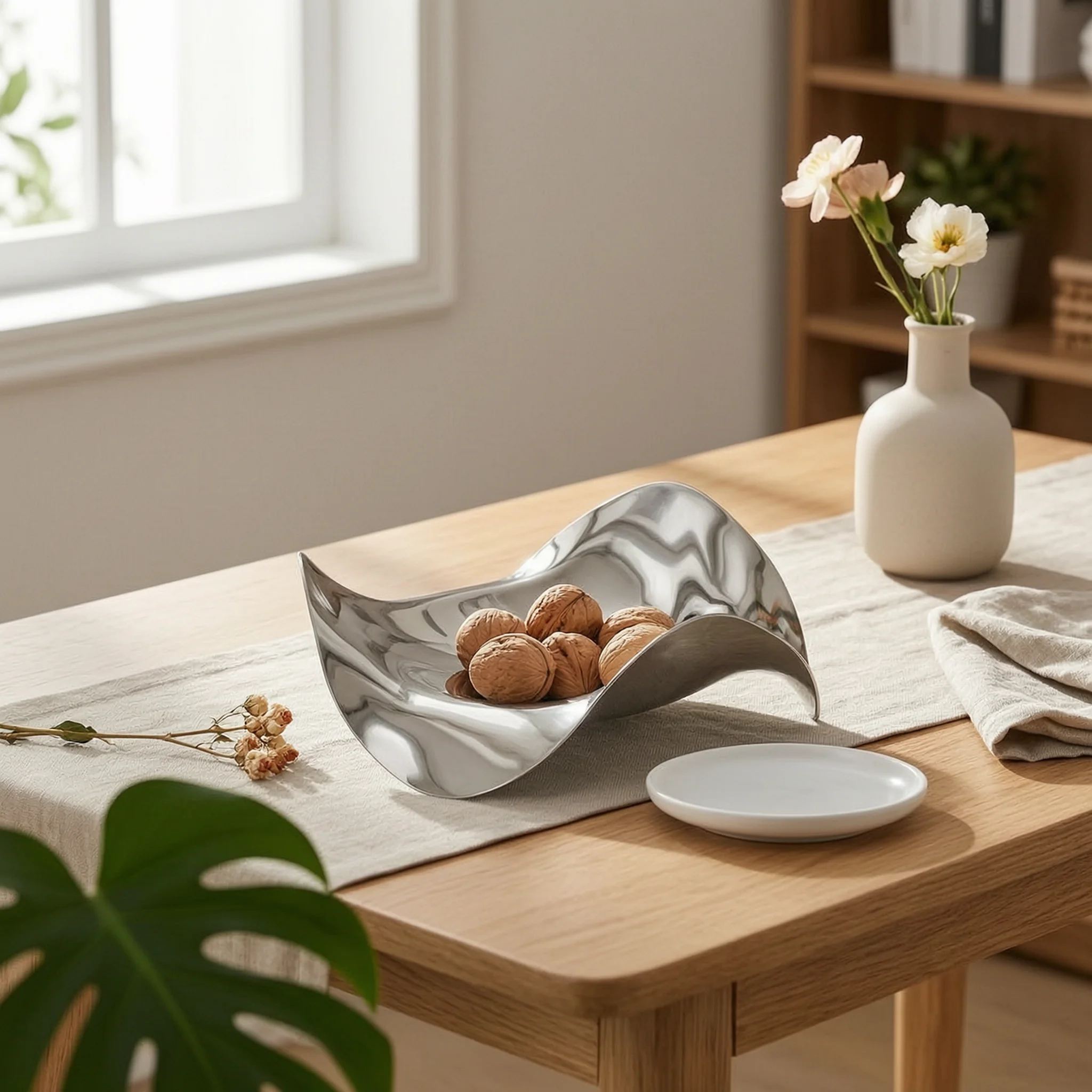 Wave Fruit Bowl Contemporary Stainless Steel Fruit Bowl Decorative Centerpiece Dish Low-Profile Plate Versatile for Tabletop