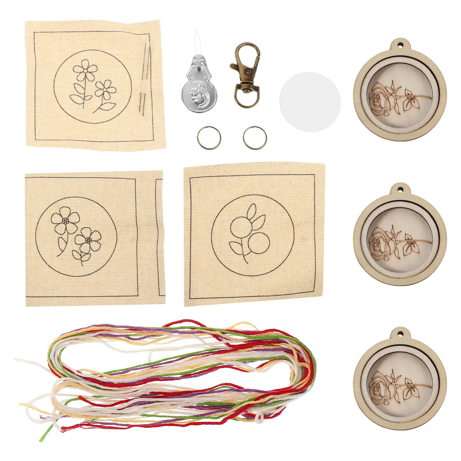 

3Sets Mini Embroidery Hoop Keychain Kits DIY Portable Handmade Pendant Crafts Easy Embroidery Projects Keychain Making Supplies