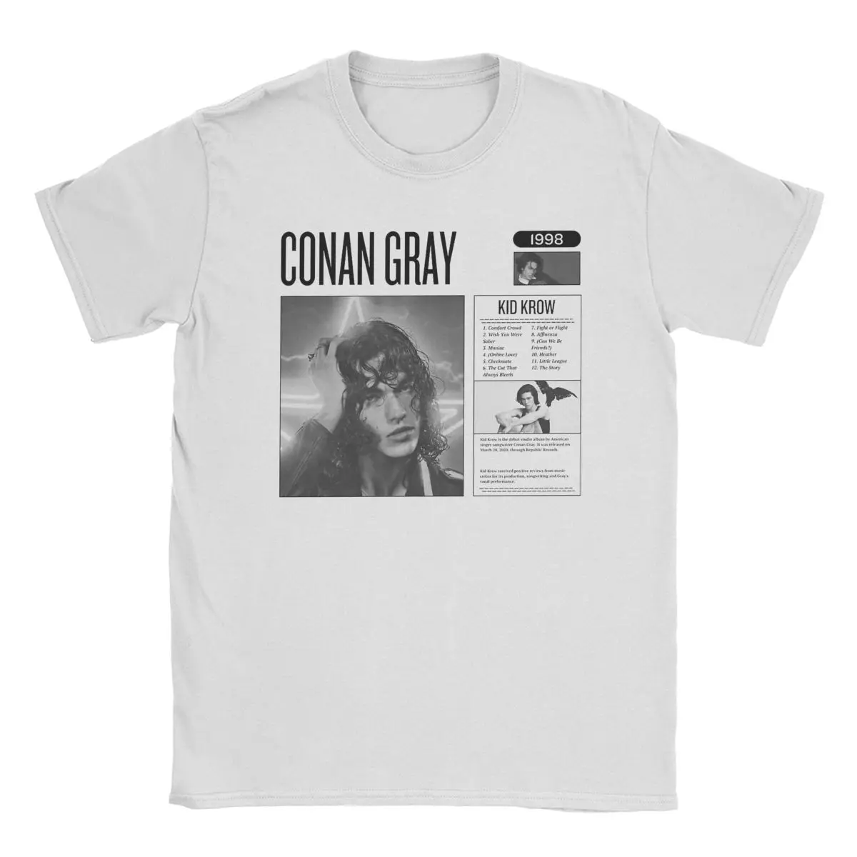 Awesome Conan Gray Kid Krow Album Cover T-Shirt for Men Round Collar Cotton T Shirt Short Sleeve Tees Birthday Gift Clothes