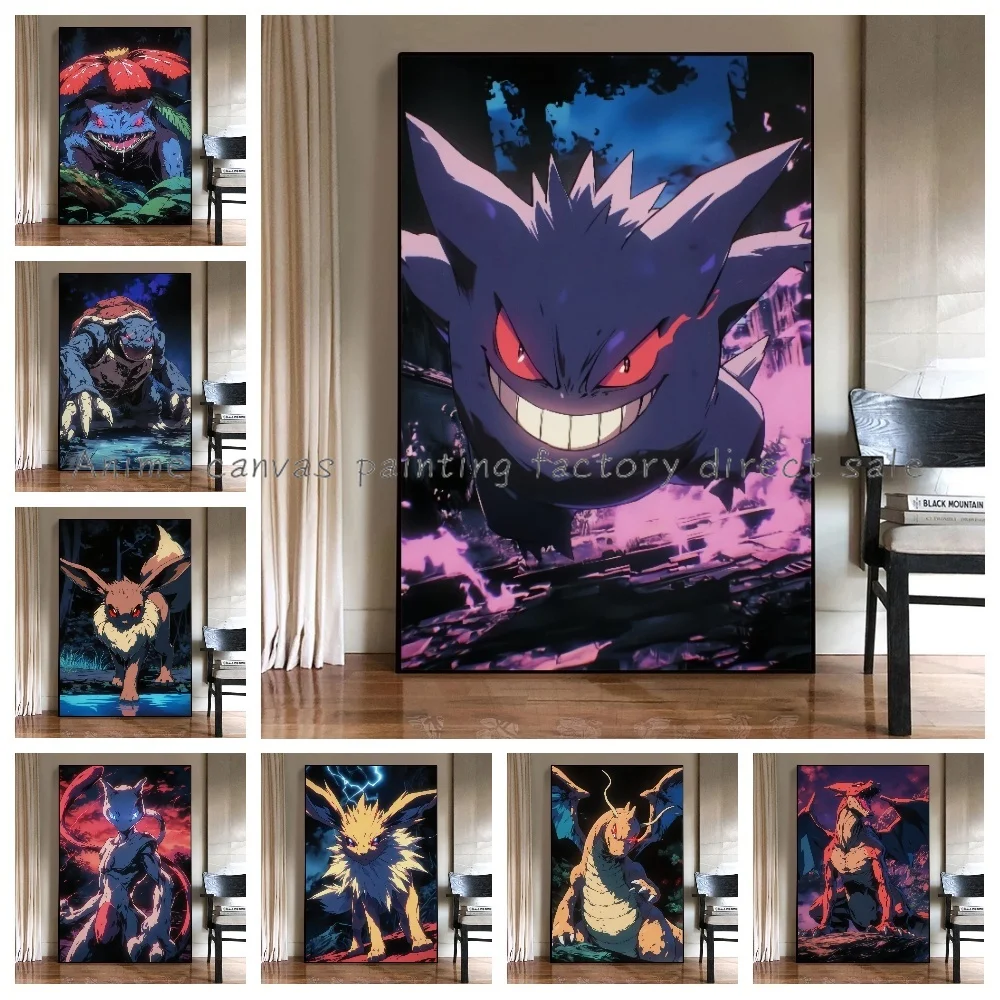 Pokemon Anime Pikachu and Eevee Peripheral Posters Modern Room Decoration Pictures Fire-breathing Dragon Canvas Painting Wall