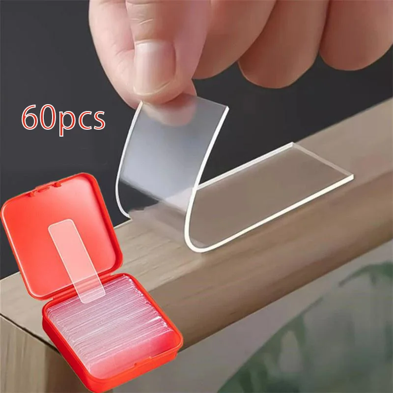 60 Sheets/Box Multipurpose Transparent Double-sided 60 Pcs Reusable Washable Waterproof Double Sided Adhesive Tape