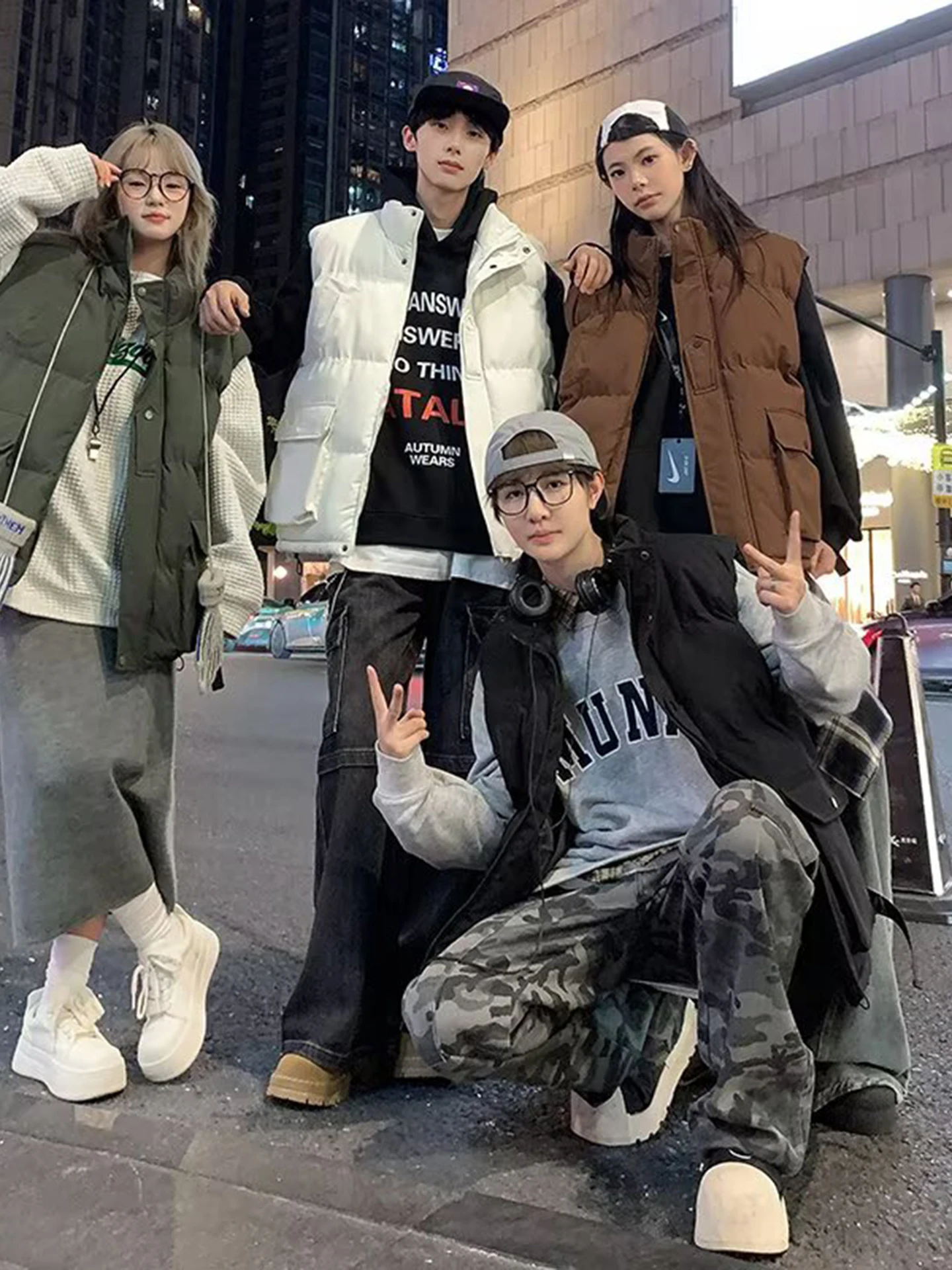 

Thiened American Street Sle down Vest ex Winter Warm Coat Cleanfit Stand Collar Workwear Jaet for Youth Daily Wear