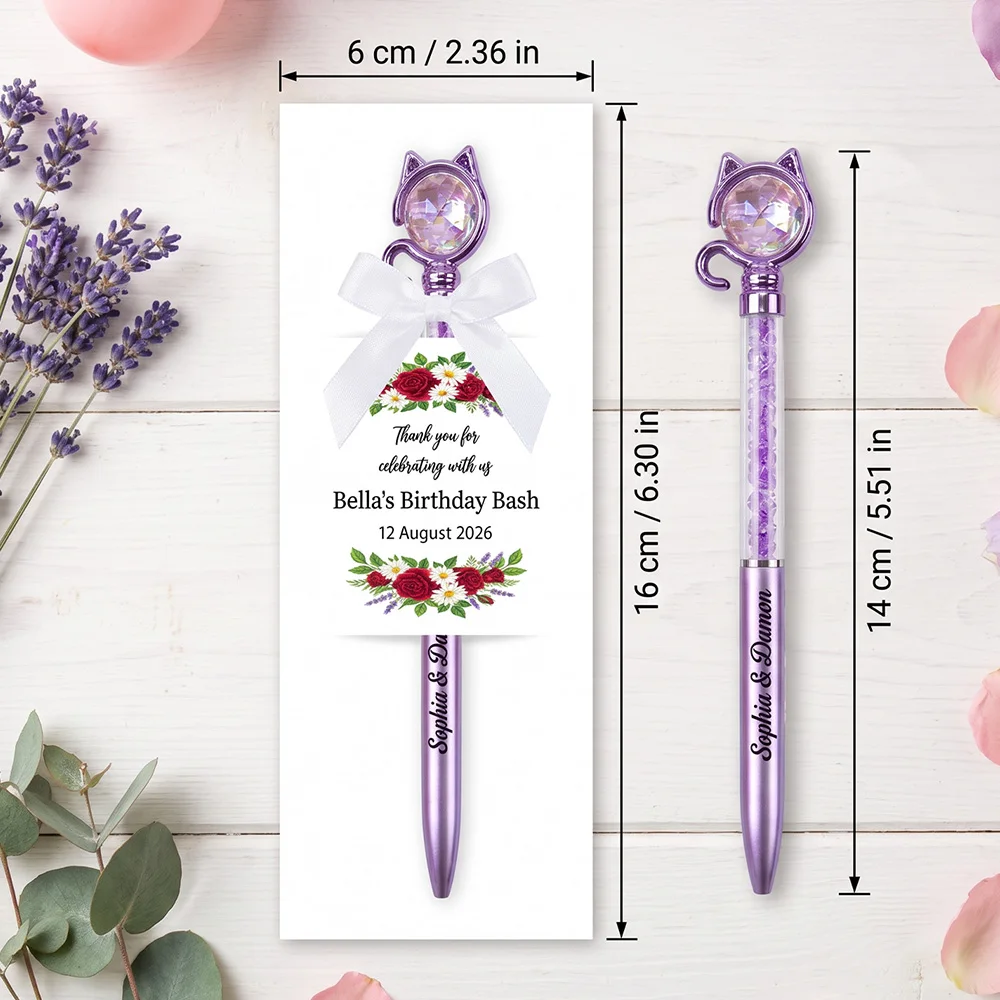 Personalized Heart Crystal Ballpoint Pen, Custom Engraved Name Pen with Thank You Card,