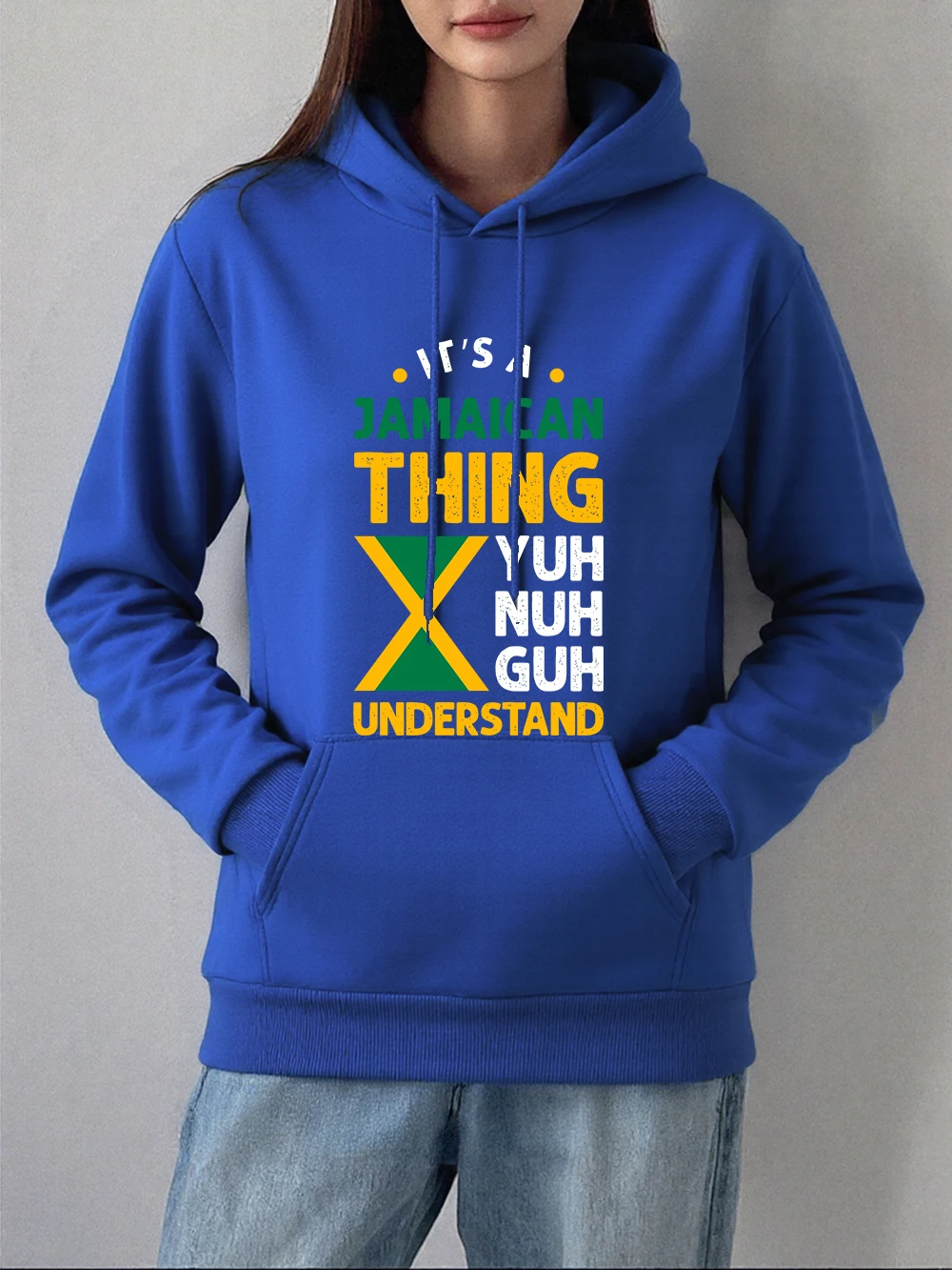 Jamaika Featured Elements Prints Hoodies Damen Bequemes, lockeres Sweatshirt Winter Fleece Warmer Pullover Basics Taschenkleidung