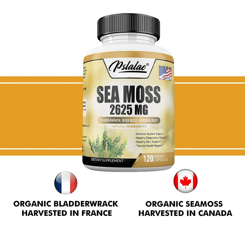 Organic Seaweed 2625 Mg, Sea Moss, Irish Moss & Burdock Root, Seaweed Capsules, 120 Vegetarian Capsules