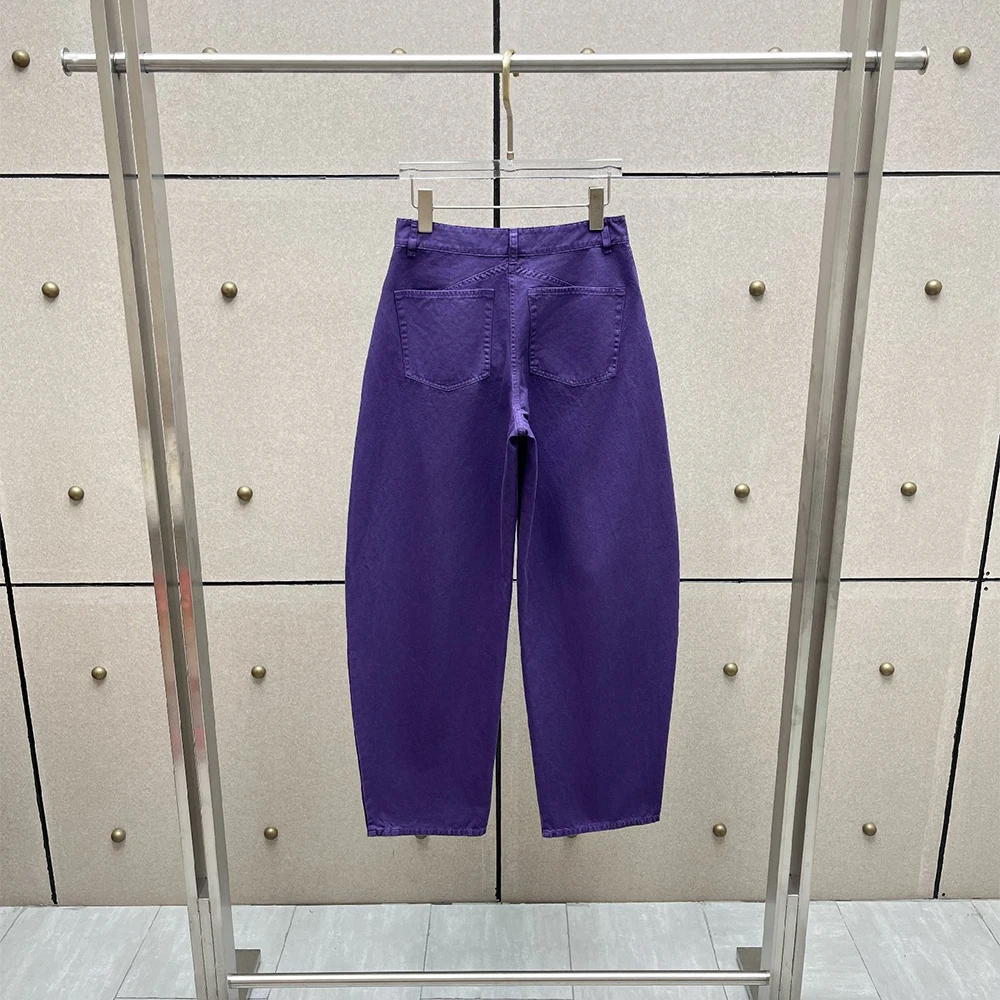 Women 100% Cotton Pants, High Waist Button Zipper Solid Color Wide Leg Trousers, Casual Loose Fit Ladies Streetwear Long Pants