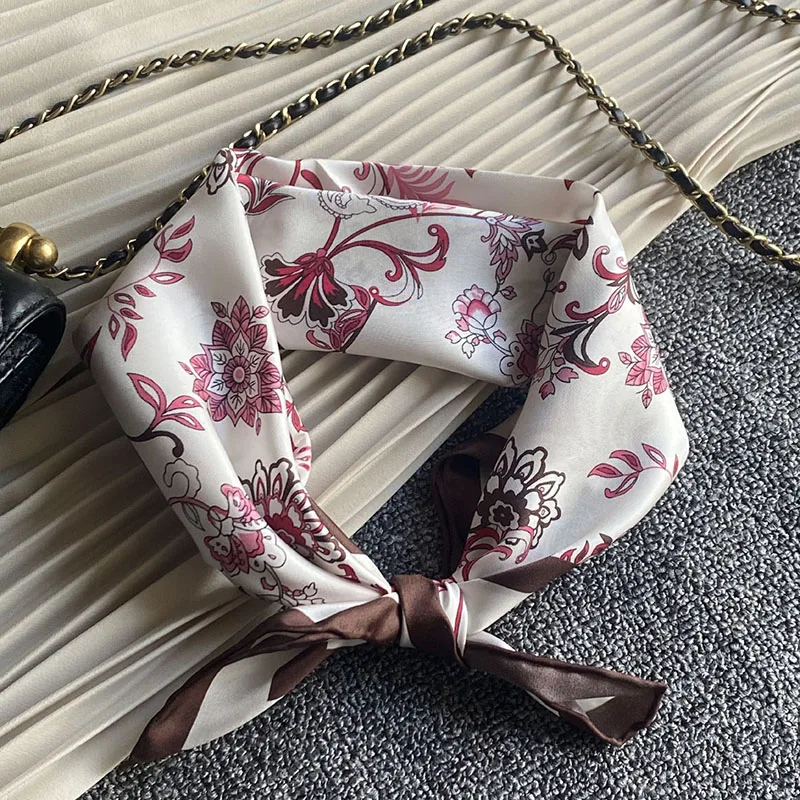 

Floral Prints 100% Silk Neck Scarf Wraps 2026 Spring Small Square Head Hair Belt Scarves 21"x21"