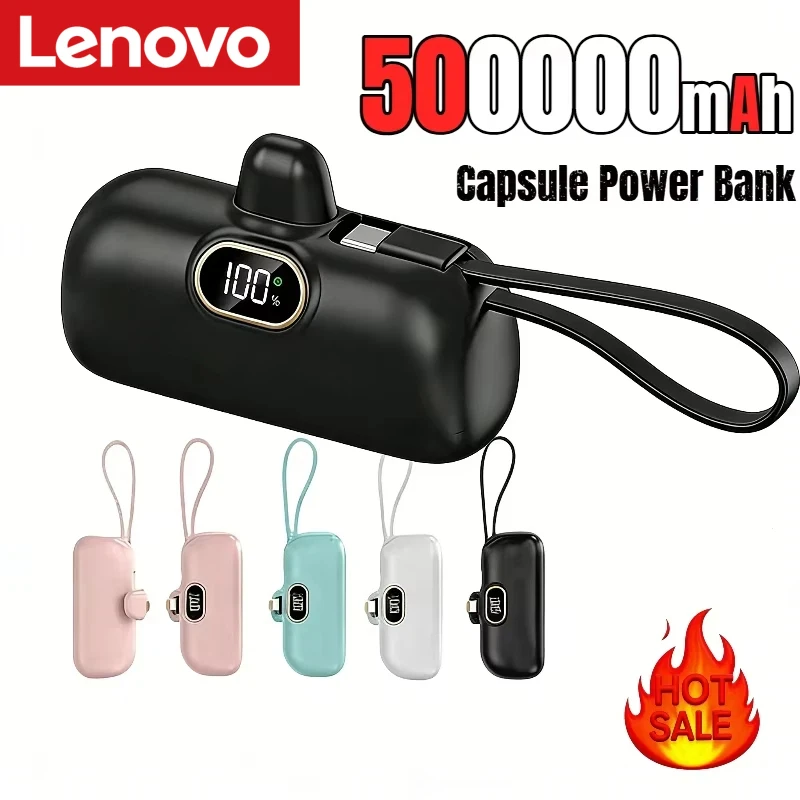 Batería Externa Lenovo de 500000 mAh, Mini Power Bank con Pantalla Digital, Carga Súper Rápida y Alta Capacidad para iPhone y Samsung