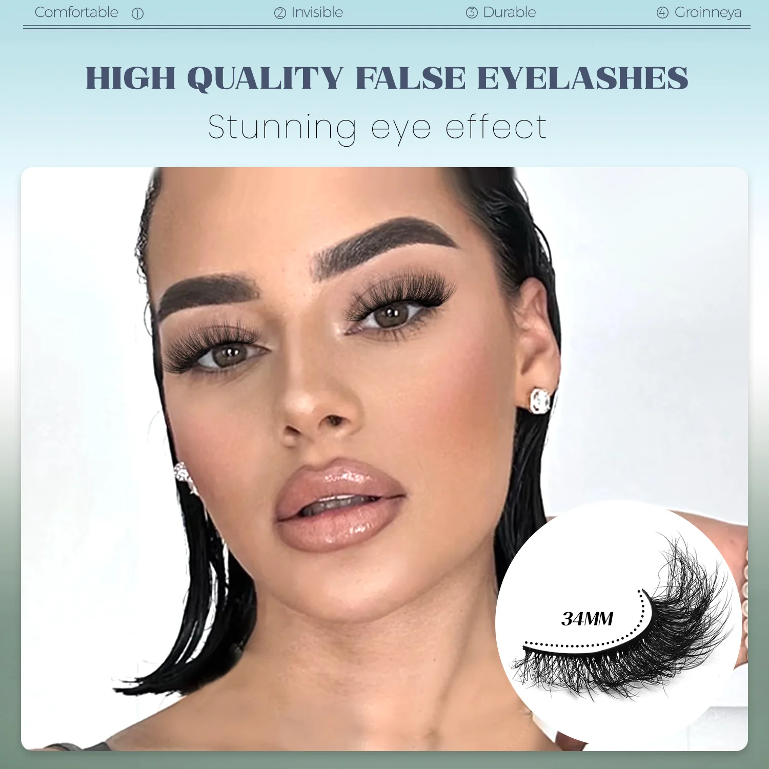 GROINNEYA Fake Lashes Fluffy Cat Eye Lashes 8D Fluffy Volume False Eyelashes D Curl Dramatic Thick Full Strip Faux Mink Lashes 4