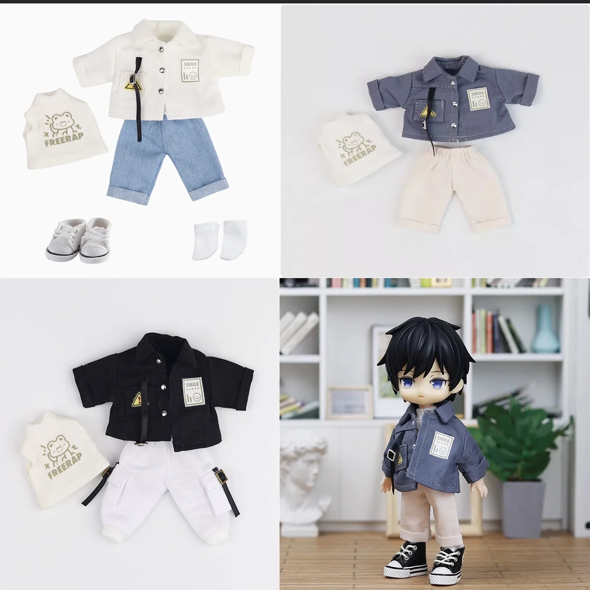 

1/12 12 Points Doll Clothes Denim Coat Stand Up Collar Set Casual Workwear Shorts Model Fit OB11 Body In Stock